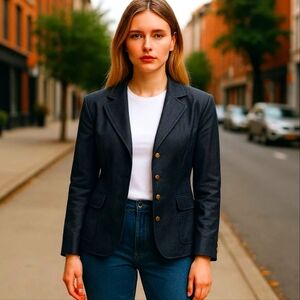 Linia By Louis Dell Olia Denim Casual Jacket Brass Buttons Lined Medium